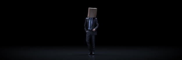 businessman wearing paper bag. 3d rendering