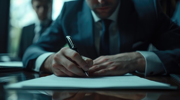 businessman wearing a sleek suitsigning contract