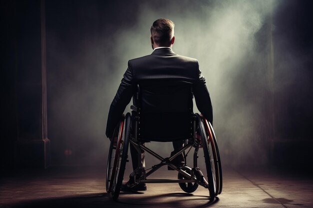 Businessman in a wheelchair concept of strength success and improvement