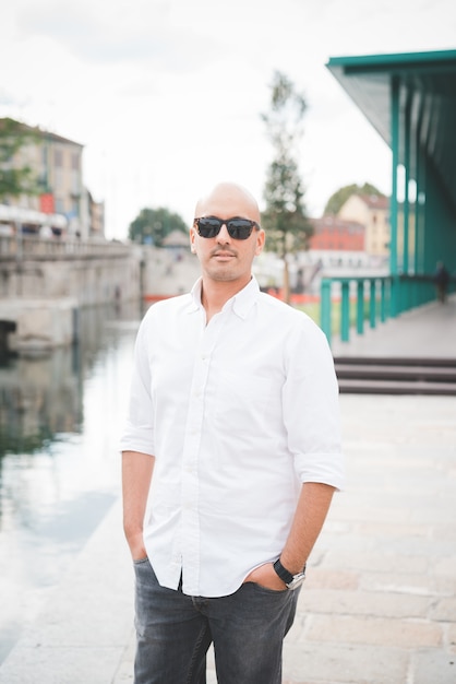 Businessman in white shirt with black sunglasses 