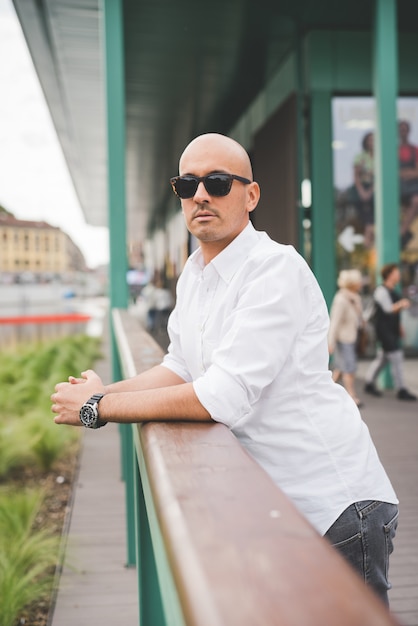 Businessman in white shirt with black sunglasses 