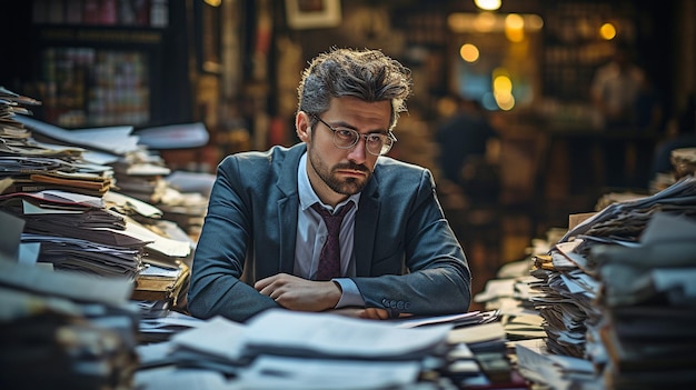 Photo businessman who is overworked and worn out