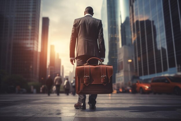 Photo businessman with briefcase in city