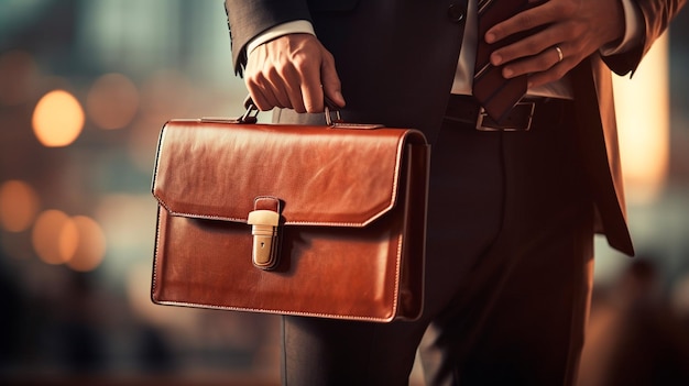 businessman with briefcase in city