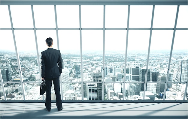 Businessman with case standing in office