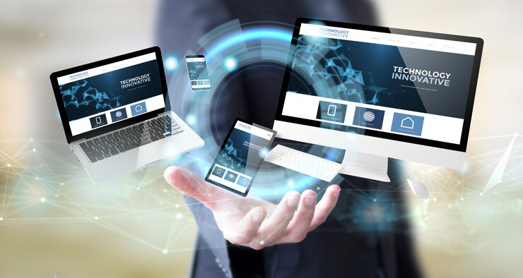 Photo businessman with digital technology innovative website