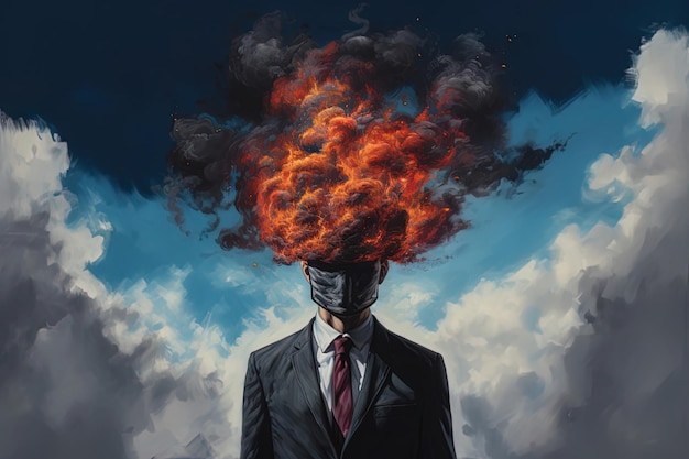 businessman with exploding head