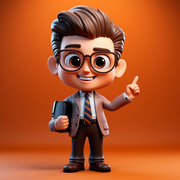businessman with happy brown suit and striped tie in 3d render