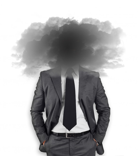 businessman with head in the clouds