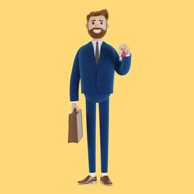 Businessman with keys in his hands. 3D illustration.