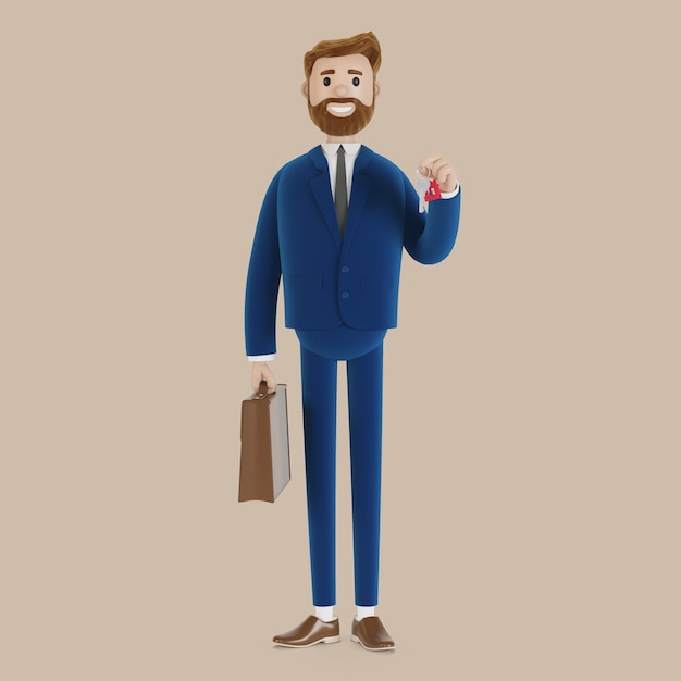 businessman with keys in his hands. 3d illustration.