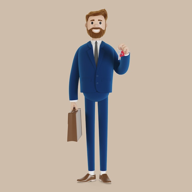 Businessman with keys in his hands. 3D illustration.