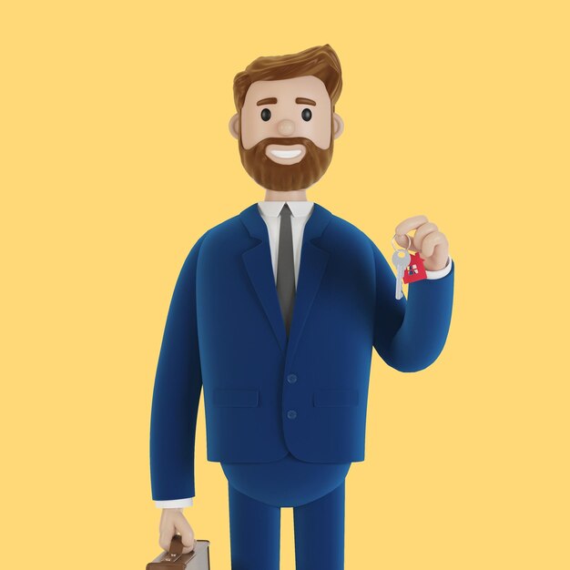 Businessman with keys in his hands 3D illustration