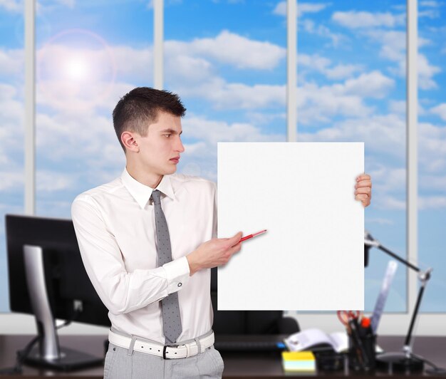 Businessman with placard