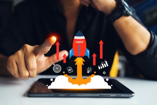 businessman with tablet strategy for success growth acceleration