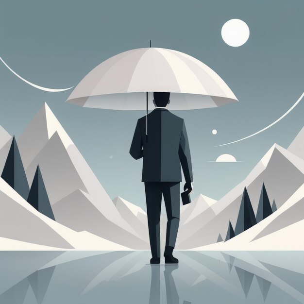 businessman with umbrella walking on the street business and financial crisis concept vector