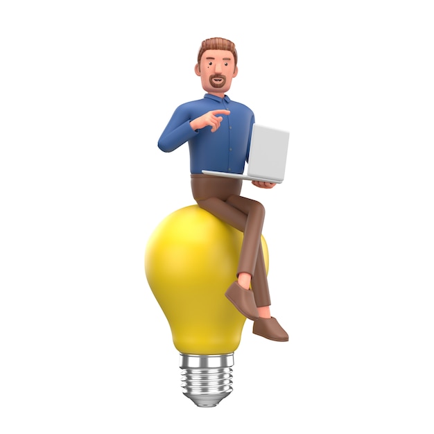 黄色の電球を持ったビジネスマン。革新とインスピレーションのコンセプト。