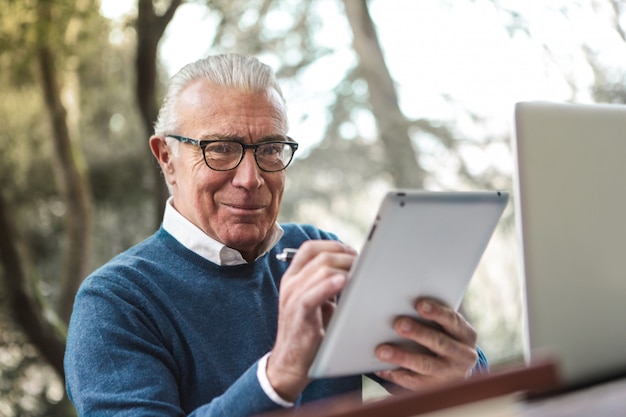 businessman at work with tablet