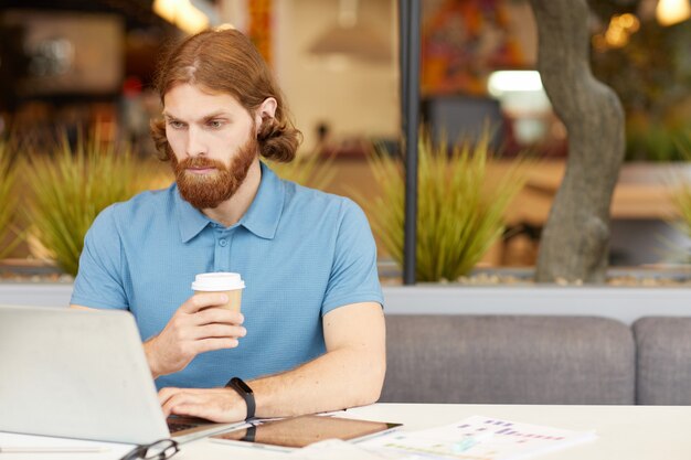 Businessman working in cafe