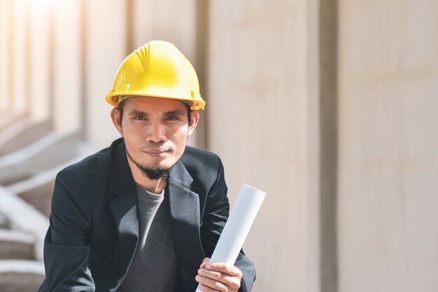 Businessman working in construction site Engineering process building