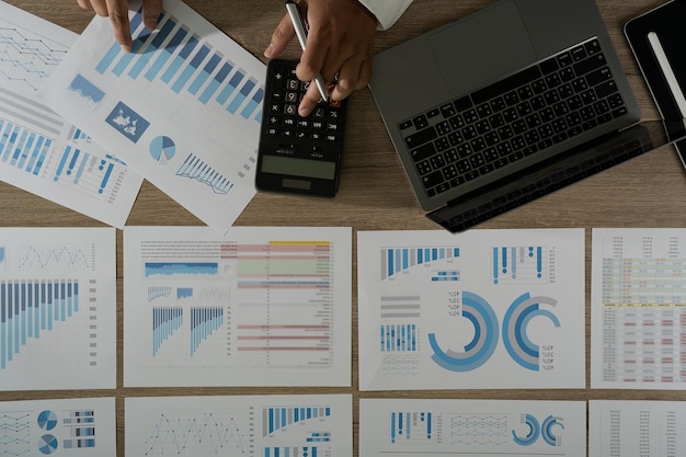 businessman working data document graph chart report chart suitable for financial investment analyzing financial and investment data