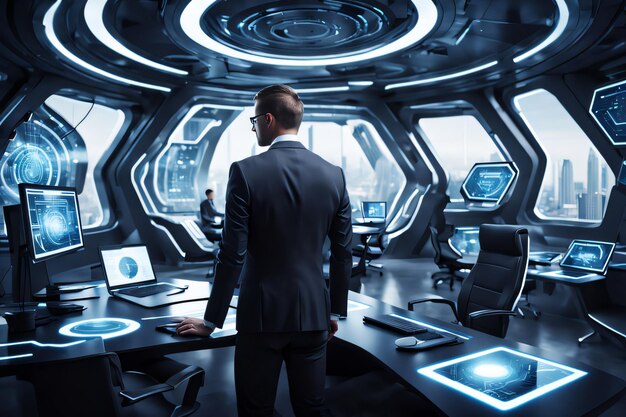 Photo businessman working in a futuristic office