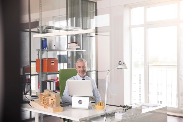 Businessman working in his office, using aptop