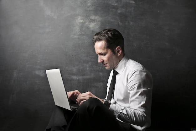 Businessman working on a laptop