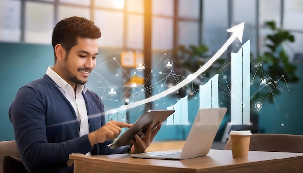 Photo businessman working on laptop