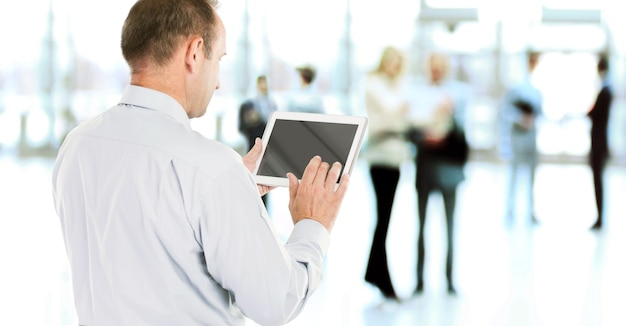  businessman working on tablet. 