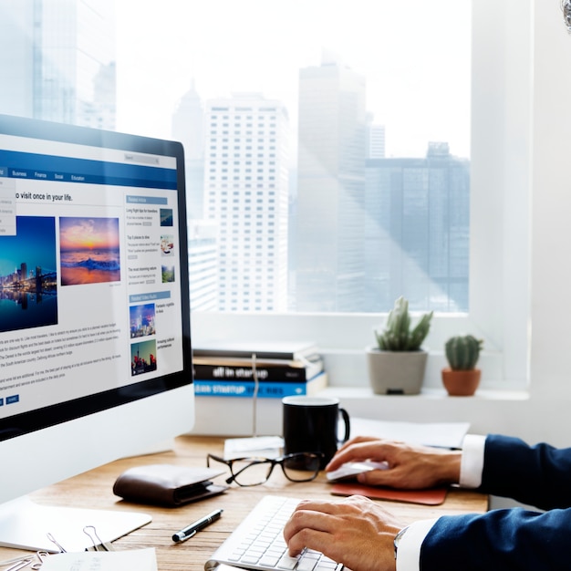 Businessman Working Using Computer Information Concept