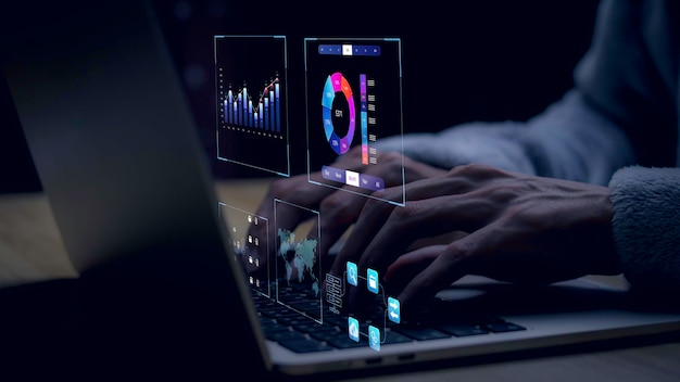 Businessman working with business Analytics and Data Management System on computer online document management and metrics connected to database Corporate strategy for finance operations salesx9