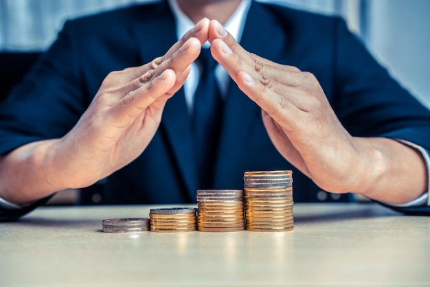 Businessman working with coin money currency  