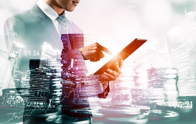 businessman working with digital finance business graph of perceptive technology