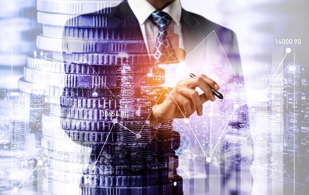 businessman working with digital finance business graph of perceptive technology