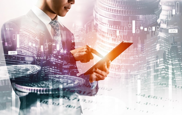 businessman working with digital finance business graph of perceptive technology