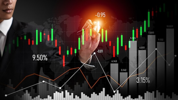 Businessman working with digital finance business graph of perceptive technology