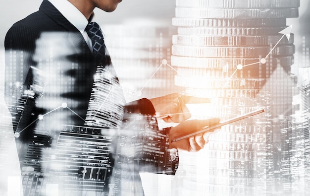 businessman working with digital finance business graph of perceptive technology