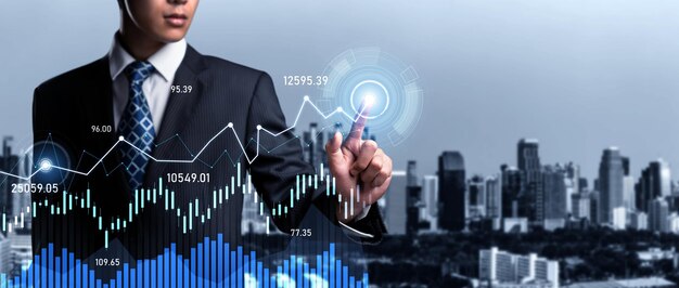 Businessman working with digital finance business graph of perceptive technology