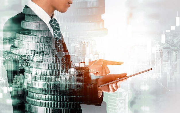 businessman working with digital finance business graph of perceptive technology