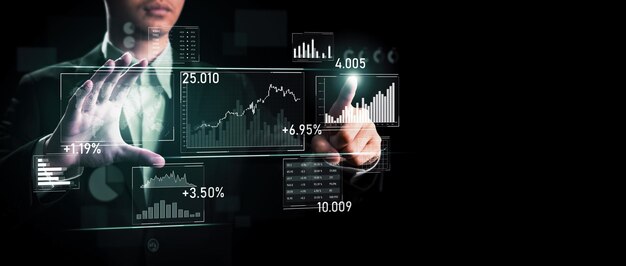 Businessman working with digital finance business graph of perceptive technology