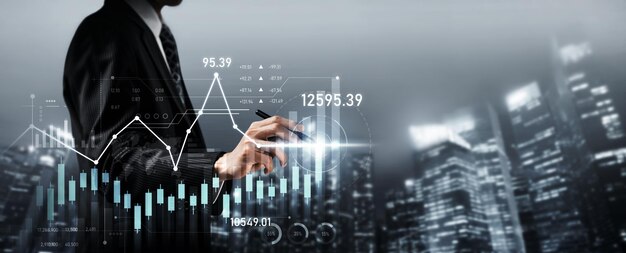 Businessman working with digital finance business graph of perceptive technology