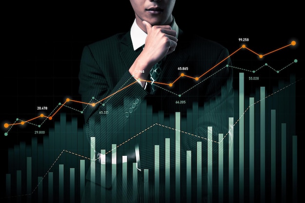 Businessman working with digital finance business graph of perceptive technology