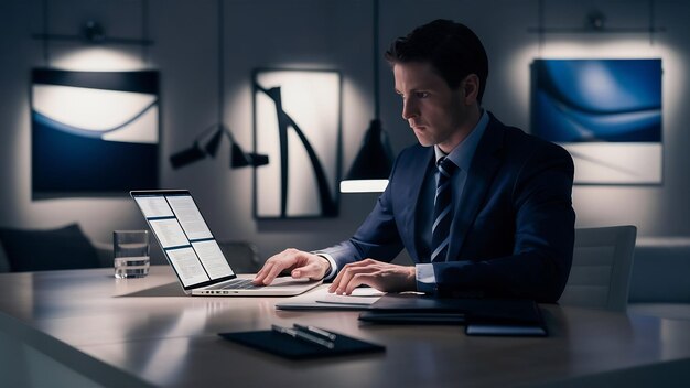 Photo businessman working with laptop at the moderm desk