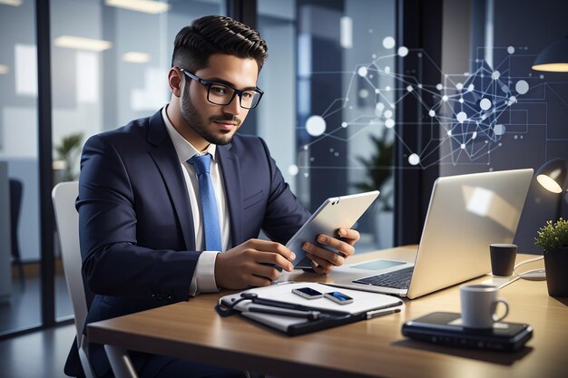 Businessman working with modern devices digital computer and phonebusiness people are using innovative technology