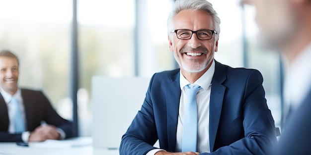 A businessman works at a computer