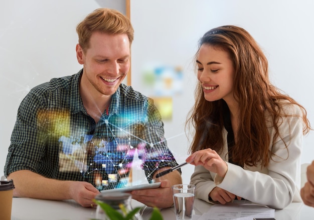 businessman works in office with a tablet connected on internet