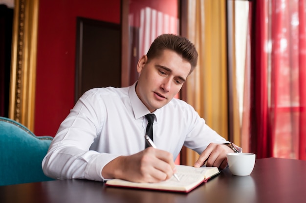 Businessman works with documents