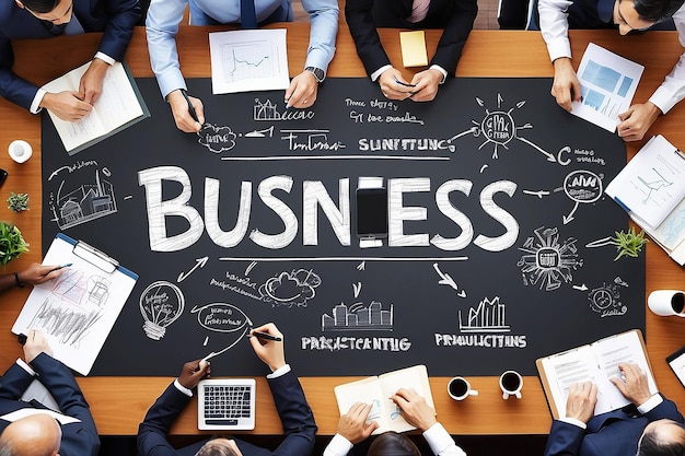 Бизнесмен пишет бизнес-план концепции для успеха команды и роста