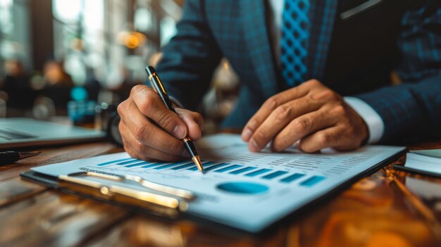 Businessman Writing on Paper in Suit